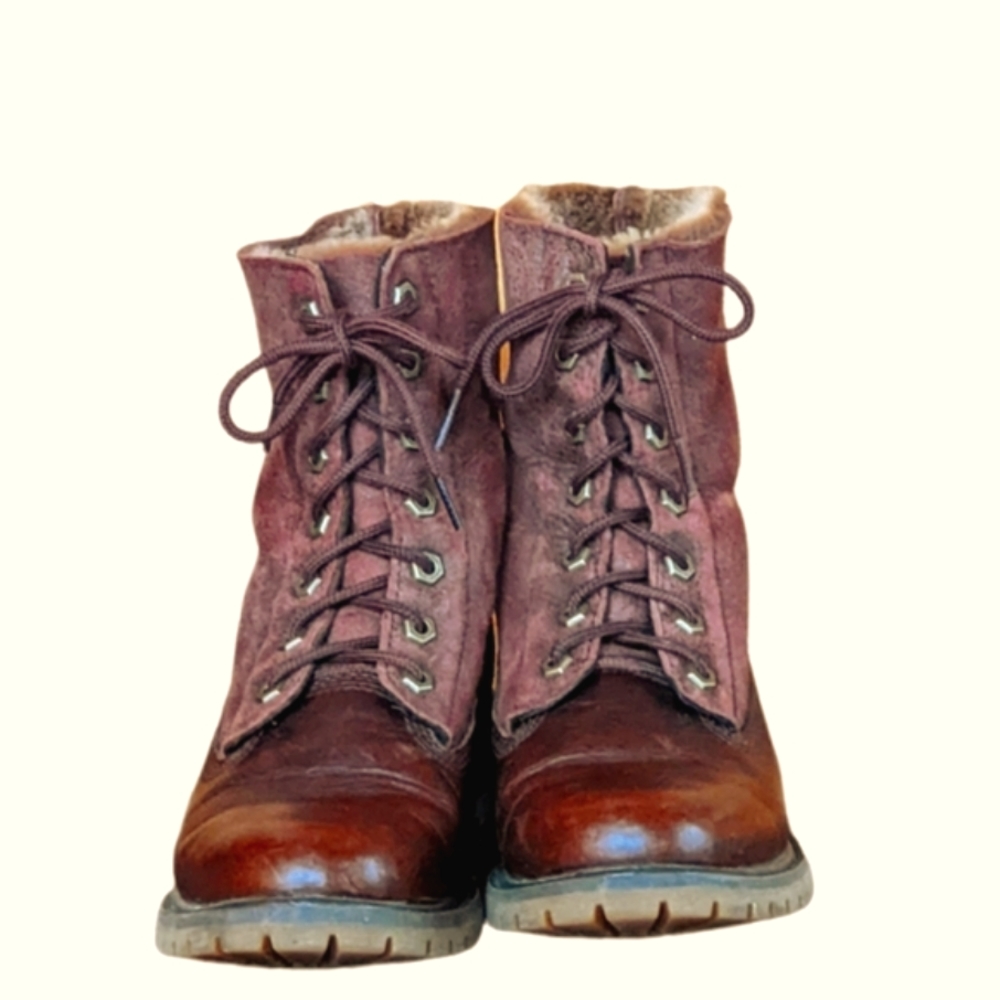 VGUC Brown TIMBERLAND Jayne Fold Down Roll Top Chunky Lug Sole Combat Bo… - Picture 2 of 11